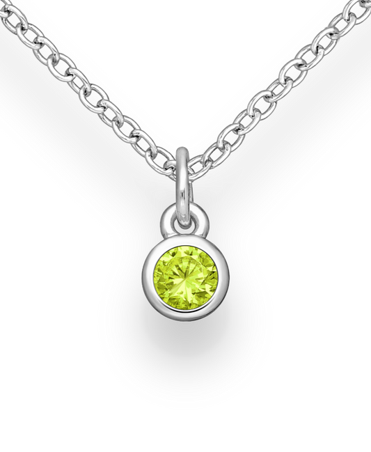 Sterling Silver Solitaire Birthstone (August) Pendant with Peridot CZ Simulated Diamonds