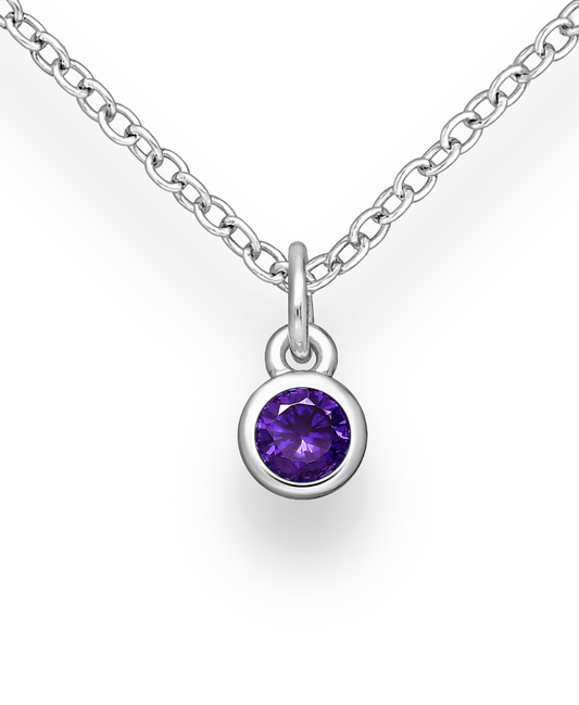 Sterling Silver Solitaire Birthstone (February) Pendant with Amethyst CZ Simulated Diamonds