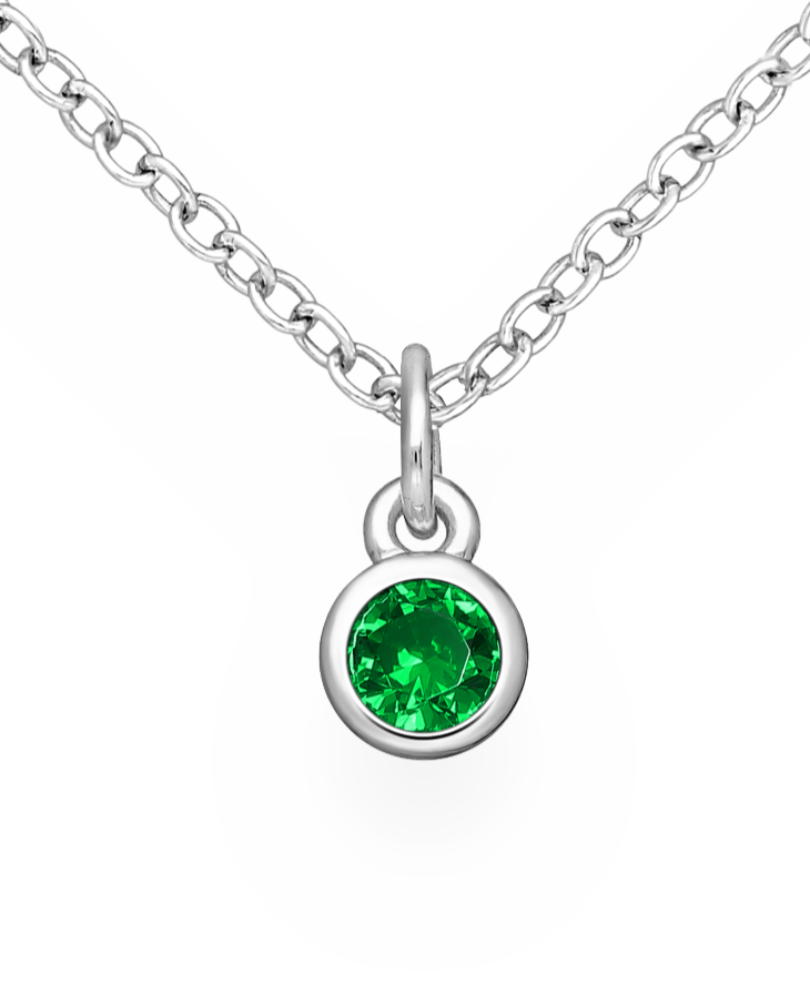 Sterling Silver Solitaire Birthstone (May) Pendant with Green CZ Simulated Diamonds