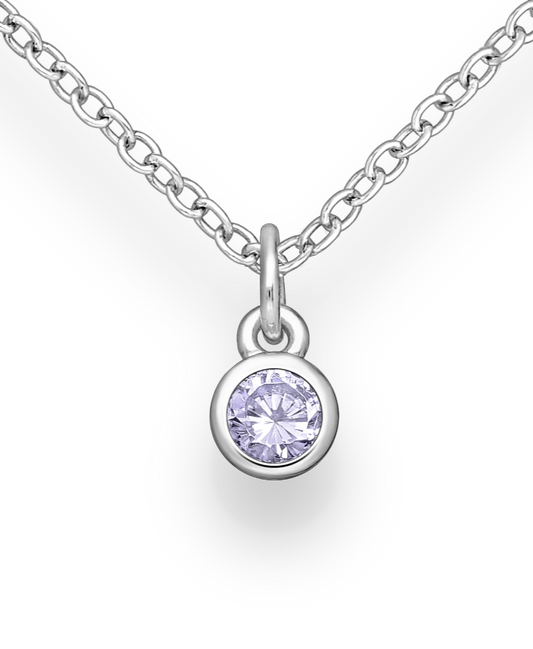 Sterling Silver Solitaire Birthstone (June) Pendant with Alexandrite-Lavender CZ Simulated Diamonds
