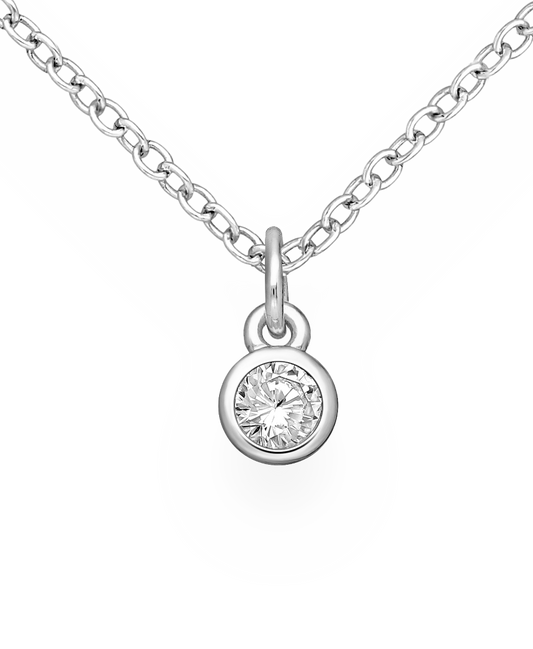 Sterling Silver Solitaire Birthstone (April) Pendant with White CZ Simulated Diamonds