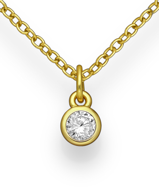 Birthstone Gold Vermeil 18K Bezel Pendants with Coloured CZ Stimulated Diamonds