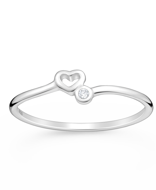 Sterling Silver Solitaire Heart Ring with CZ Simulated Diamonds