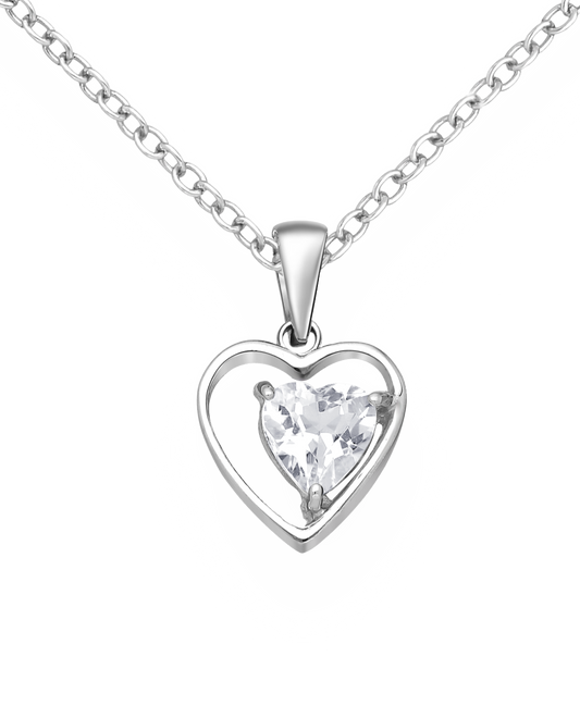 White Topaz Sterling Silver Heart Pendant