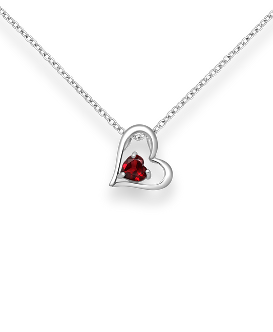Garnet Heart Gemstone in Sterling Silver Heart Pendant