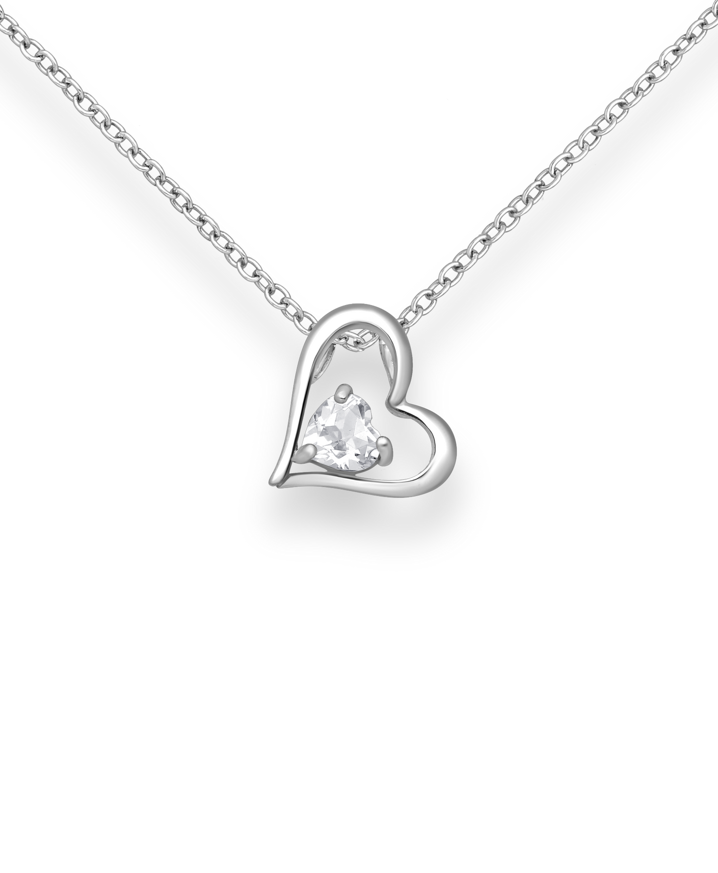 White Quartz Heart Gemstone in Sterling Silver Heart Pendant