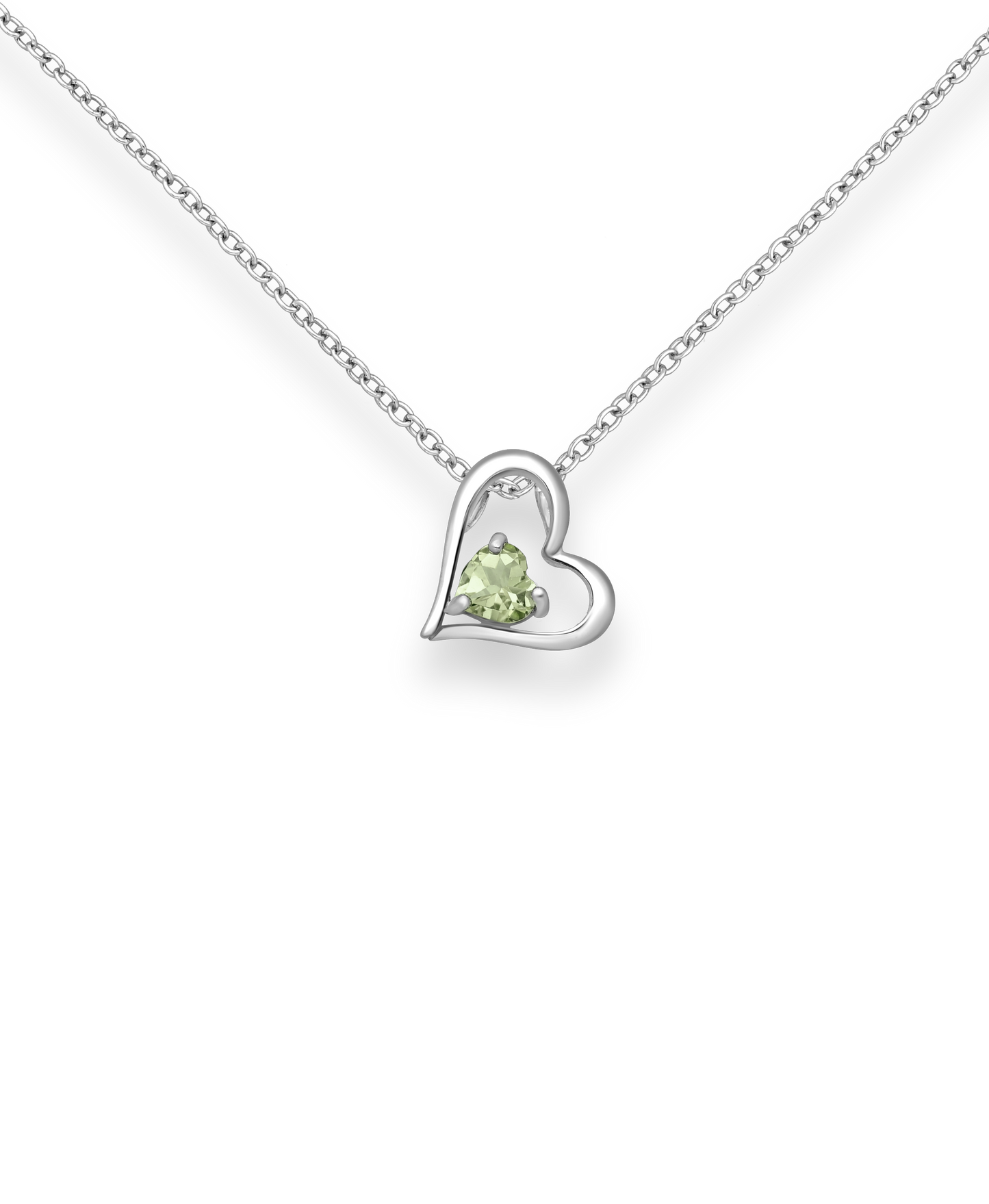 Green Amethyst Heart Gemstone in Sterling Silver Heart Pendant