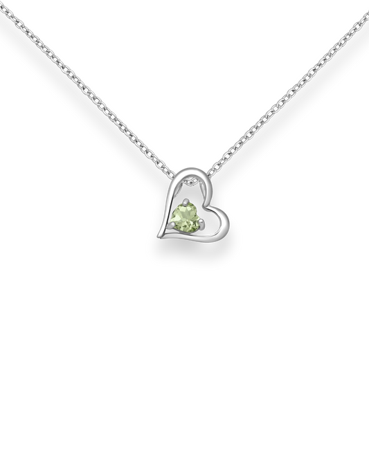 Green Amethyst Heart Gemstone in Sterling Silver Heart Pendant