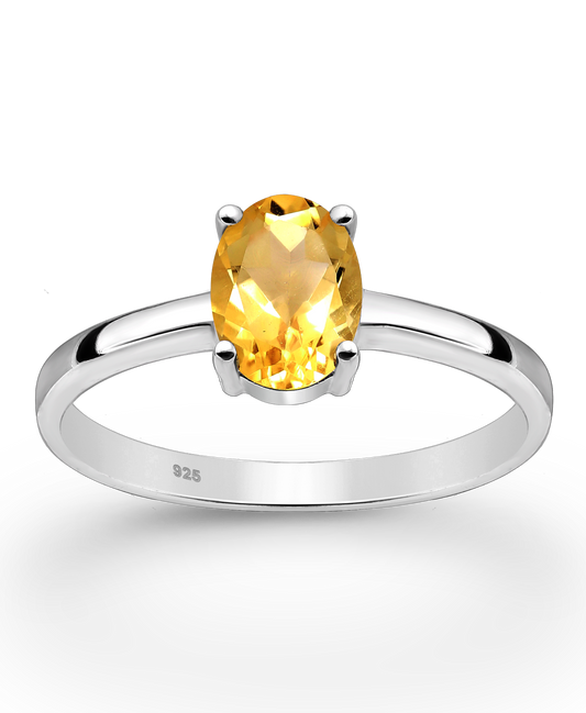 Citrine Solitaire Sterling Silver Ring