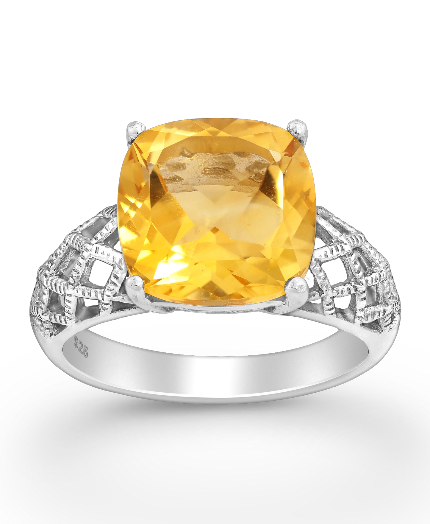 Citrine Solitaire with  knitted CZ Stimulated Diamonds Sterling Silver Ring