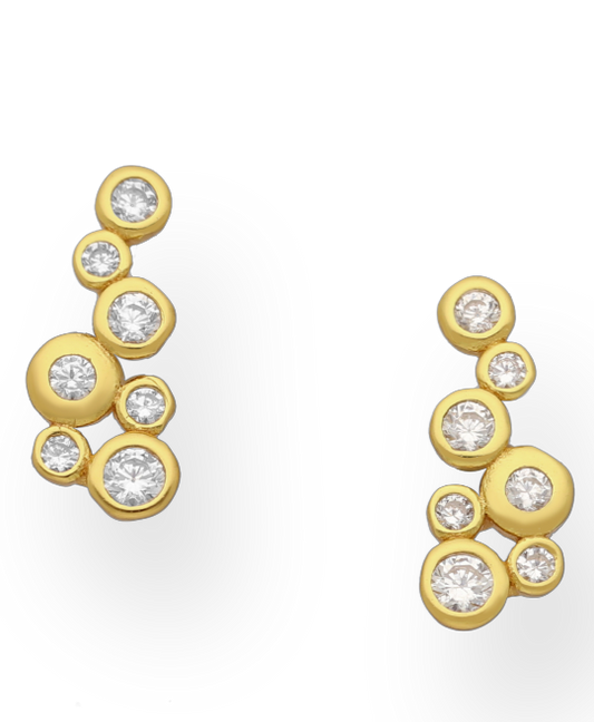 Gold Vermeil 18K Bubbles Push-Back Earrings with CZ Simulated Diamonds