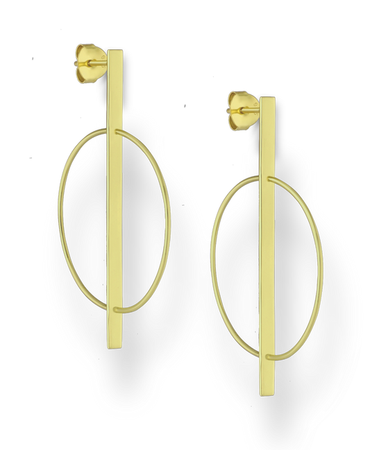 Gold Vermeil 14K Bar and Circle Push-Back Earrings
