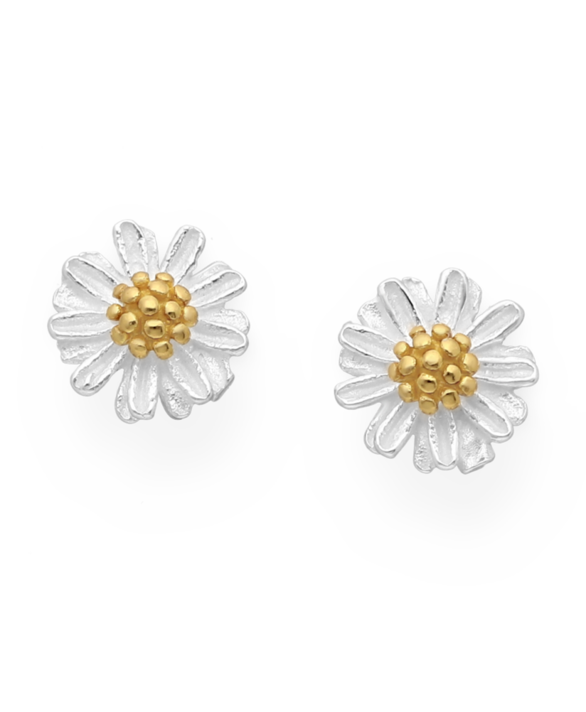 Sterling Silver Flower Push-Back Earrings with 18K Yellow Gold Vermeil
