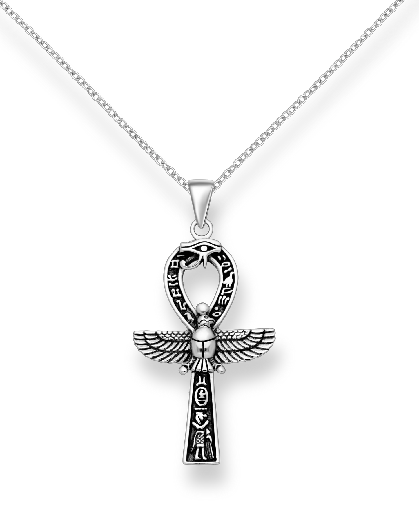 Sterling Silver Heavy Oxidized Eagle, Egyptian Cross, Pharaoh and The Eye Of Ra Pendant