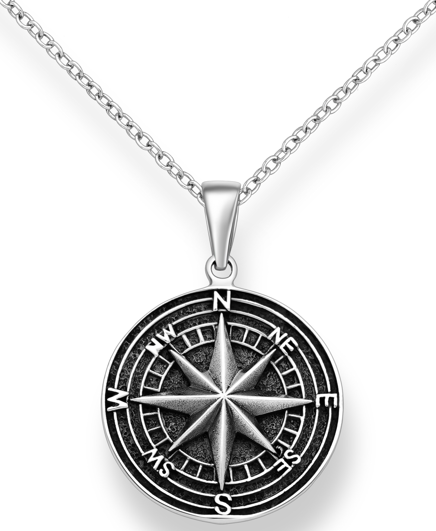 Sterling Silver Oxidized Compass Pendant