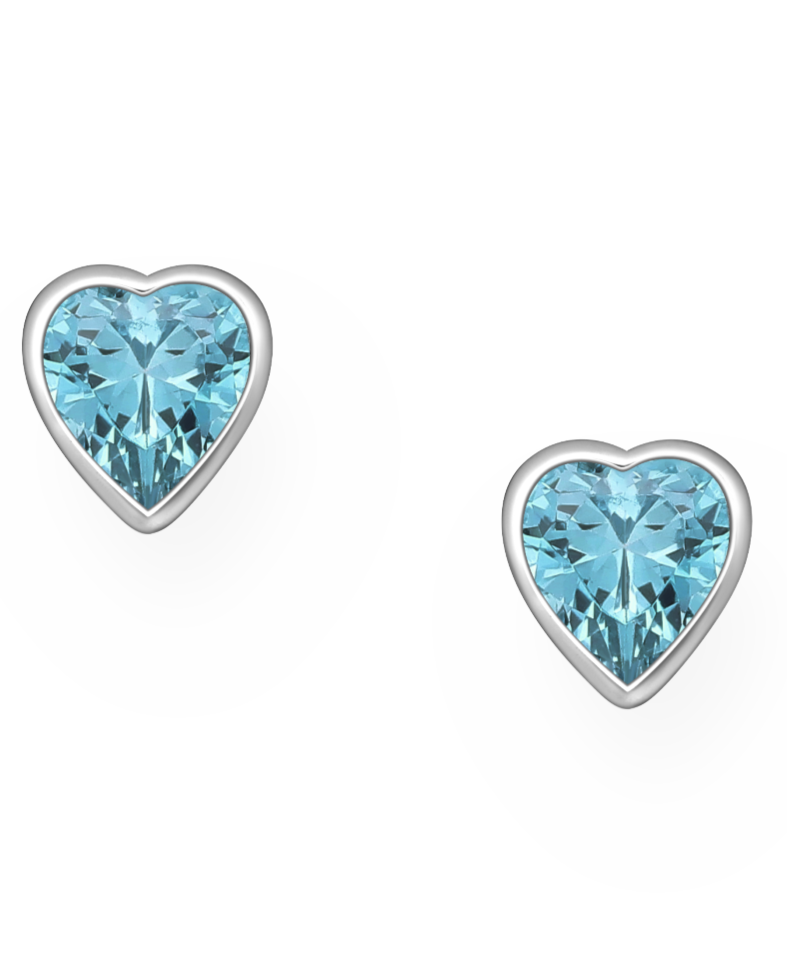 Swarovski Crystal Sterling Silver Aqua Heart Push-Back Studs