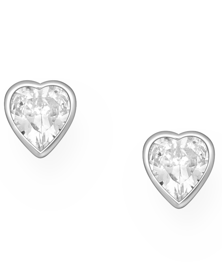 Swarovski Crystal Sterling Silver Heart Push-Back Studs