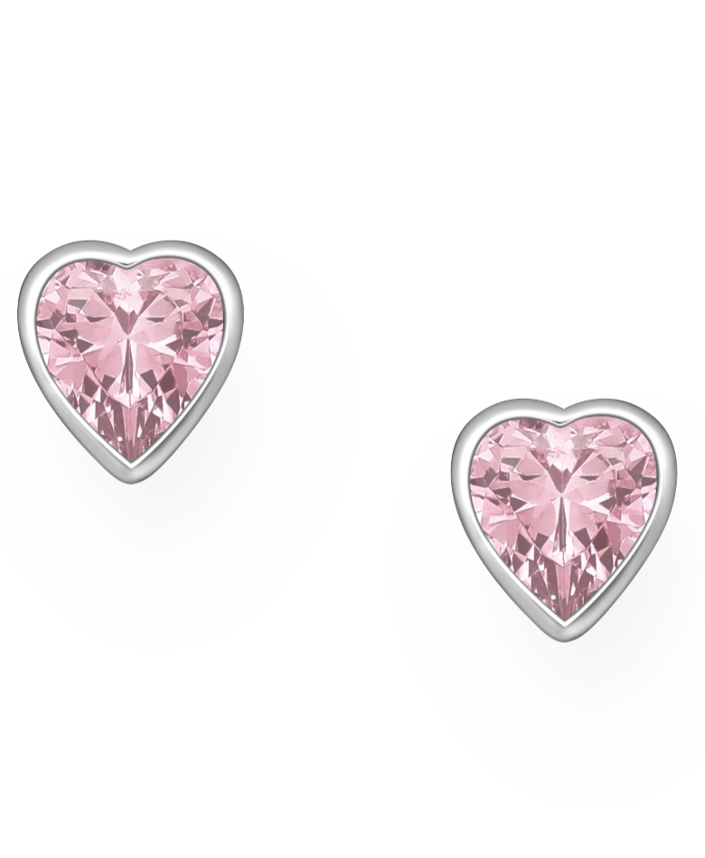 Swarovski Crystal Sterling Silver Rose Heart Push-Back Studs