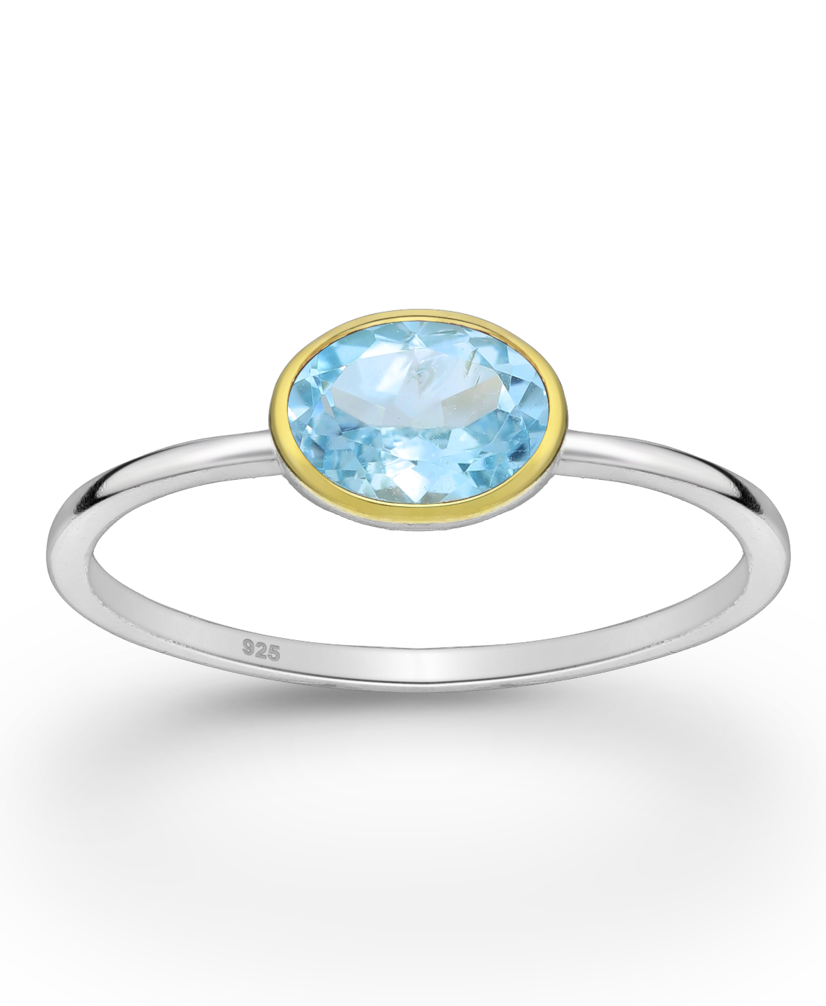 Sky Blue Topaz Sterling Silver Solitaire Ring with Bezel 18K Gold Vermeil