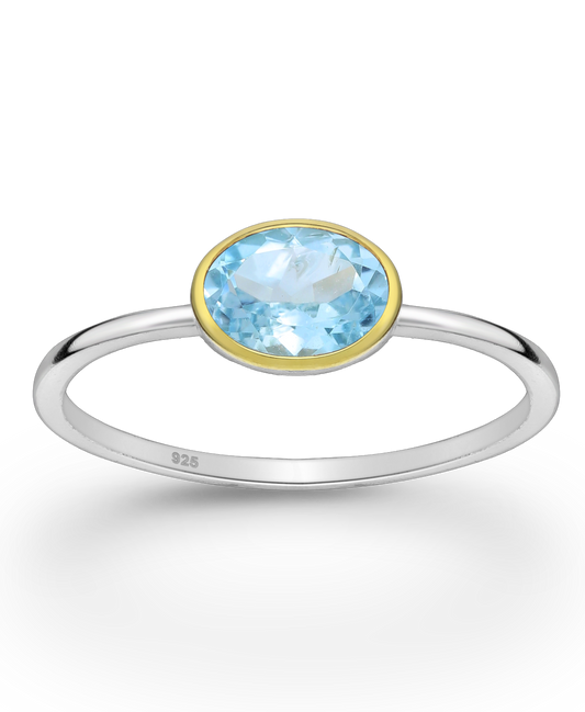 Sky Blue Topaz Sterling Silver Solitaire Ring with Bezel 18K Gold Vermeil