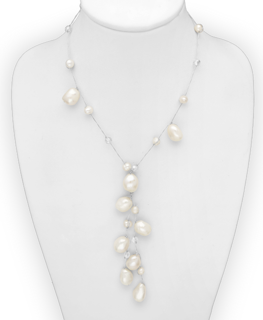 Freshwater White Pearls with Zinc on Silk cord Necklace