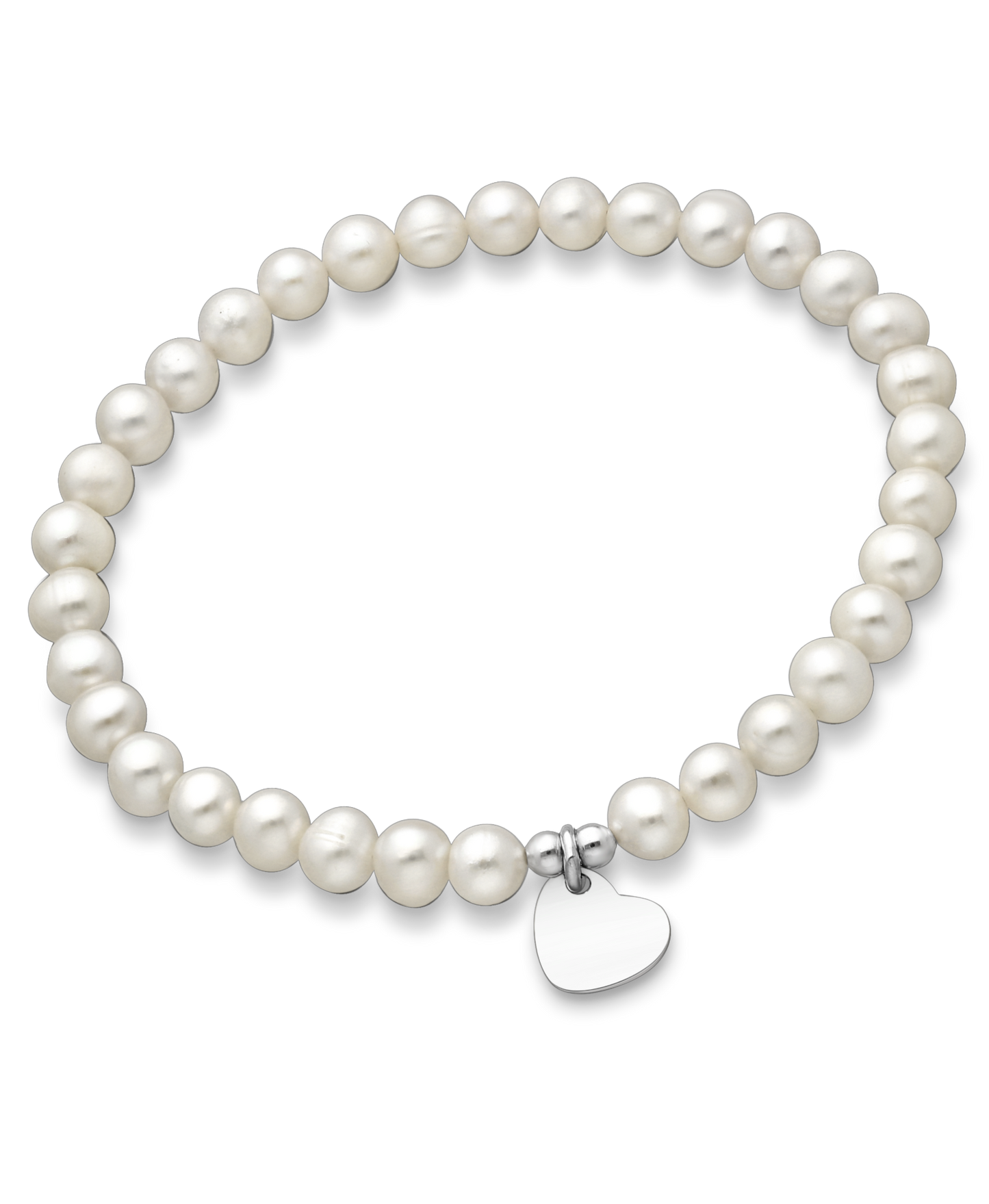Sparkle By Princess Andre: AA Grade Freshwater Pearls on Elastic Bracelet with Sterling Silver Heart