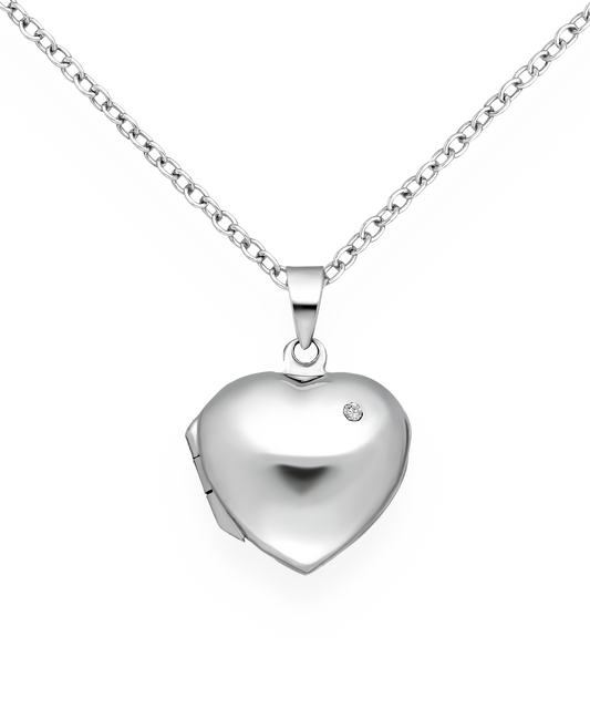 Sterling Silver Heart Locket Pendant with CZ Simulated Diamonds