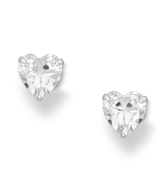 Sterling Silver Heart Stud Earrings with CZ Simulated Diamonds