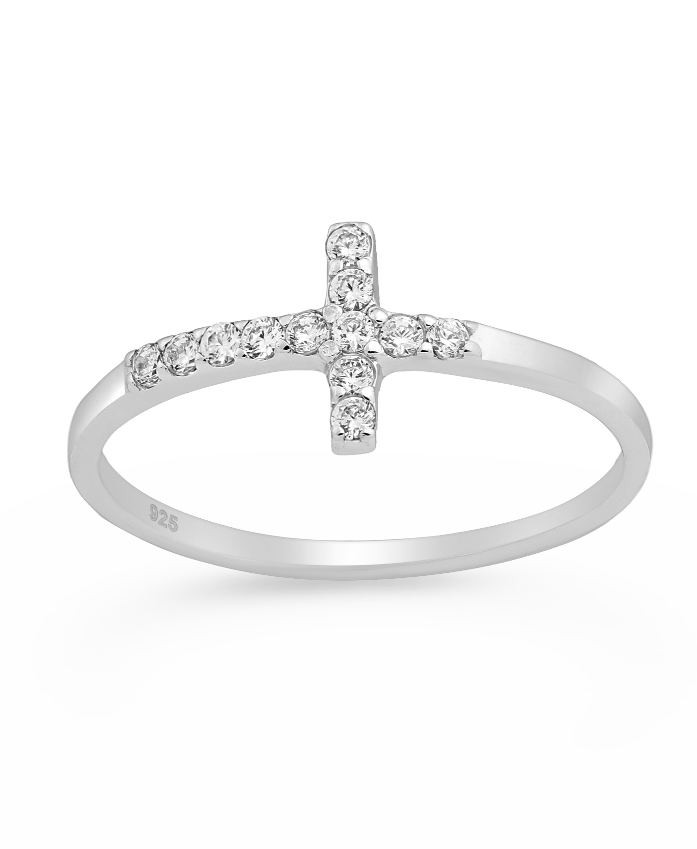 Sterling Silver Cross CZ Simulated Diamond Ring