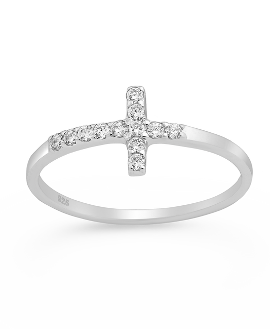 Sterling Silver Cross CZ Simulated Diamond Ring