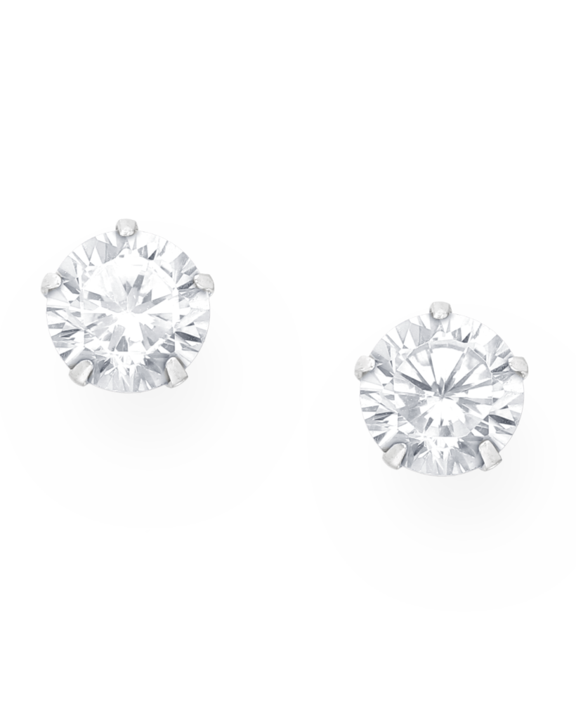 Silver Rounded Push-Back Earrings with CZ Simulated Diamonds