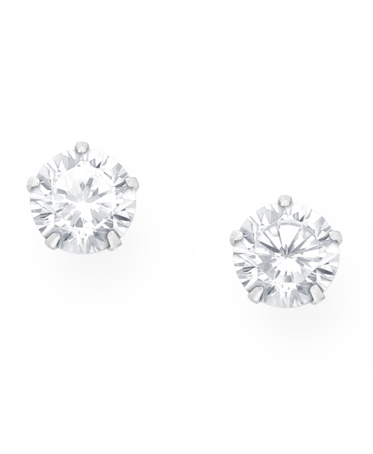 Silver Rounded Push-Back Earrings with CZ Simulated Diamonds