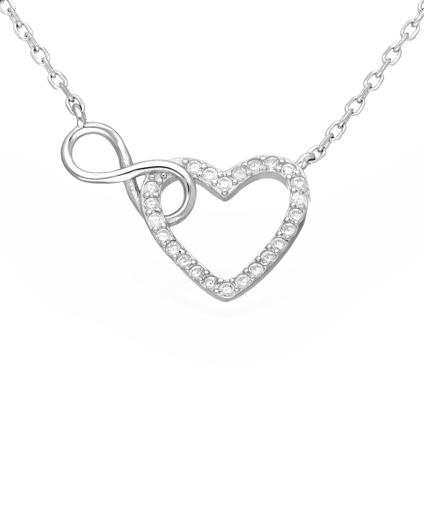Sterling Silver Heart and Infinity Link Necklace with CZ Simulated Diamonds