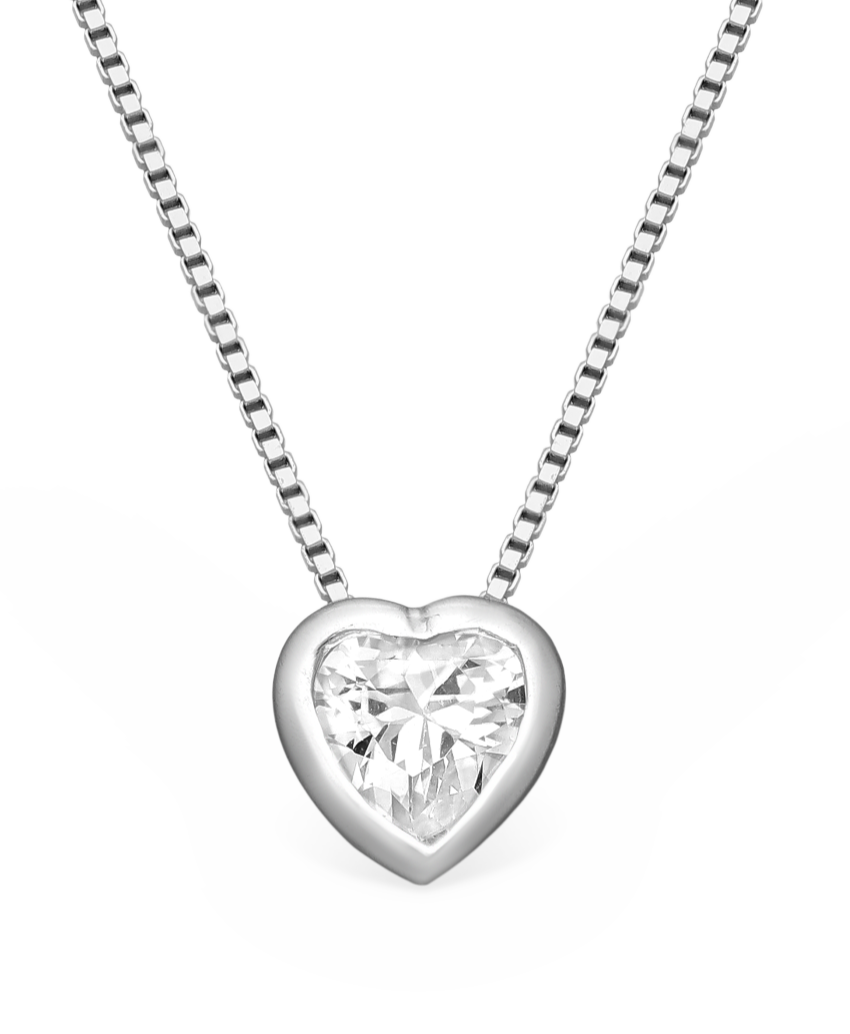 Sterling Silver Heart Necklace with CZ Simulated Diamond