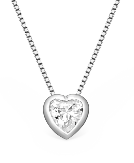 Sterling Silver Heart Necklace with CZ Simulated Diamond