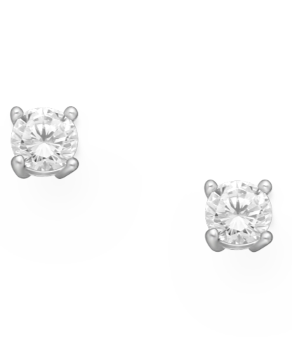 Sterling Silver Rounded Push-Back Earrings with CZ Simulated Diamonds