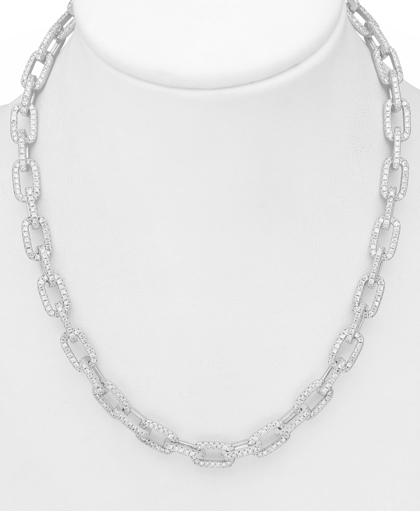 Heavy Duty Sterling Silver Links Necklace with CZ Simulated Diamonds