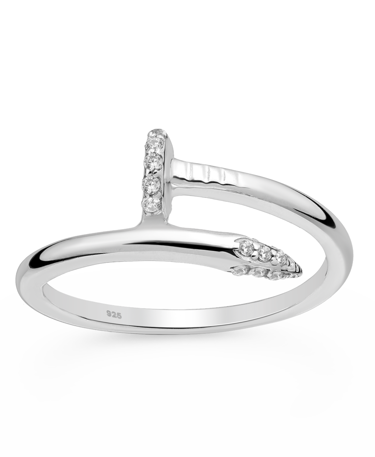 Sterling Silver Nail Ring with CZ Stimulated Diamonds