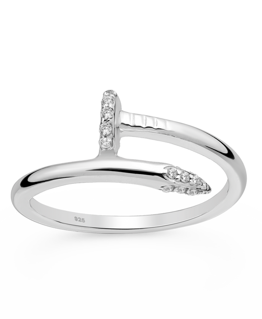 Sterling Silver Nail Ring with CZ Stimulated Diamonds