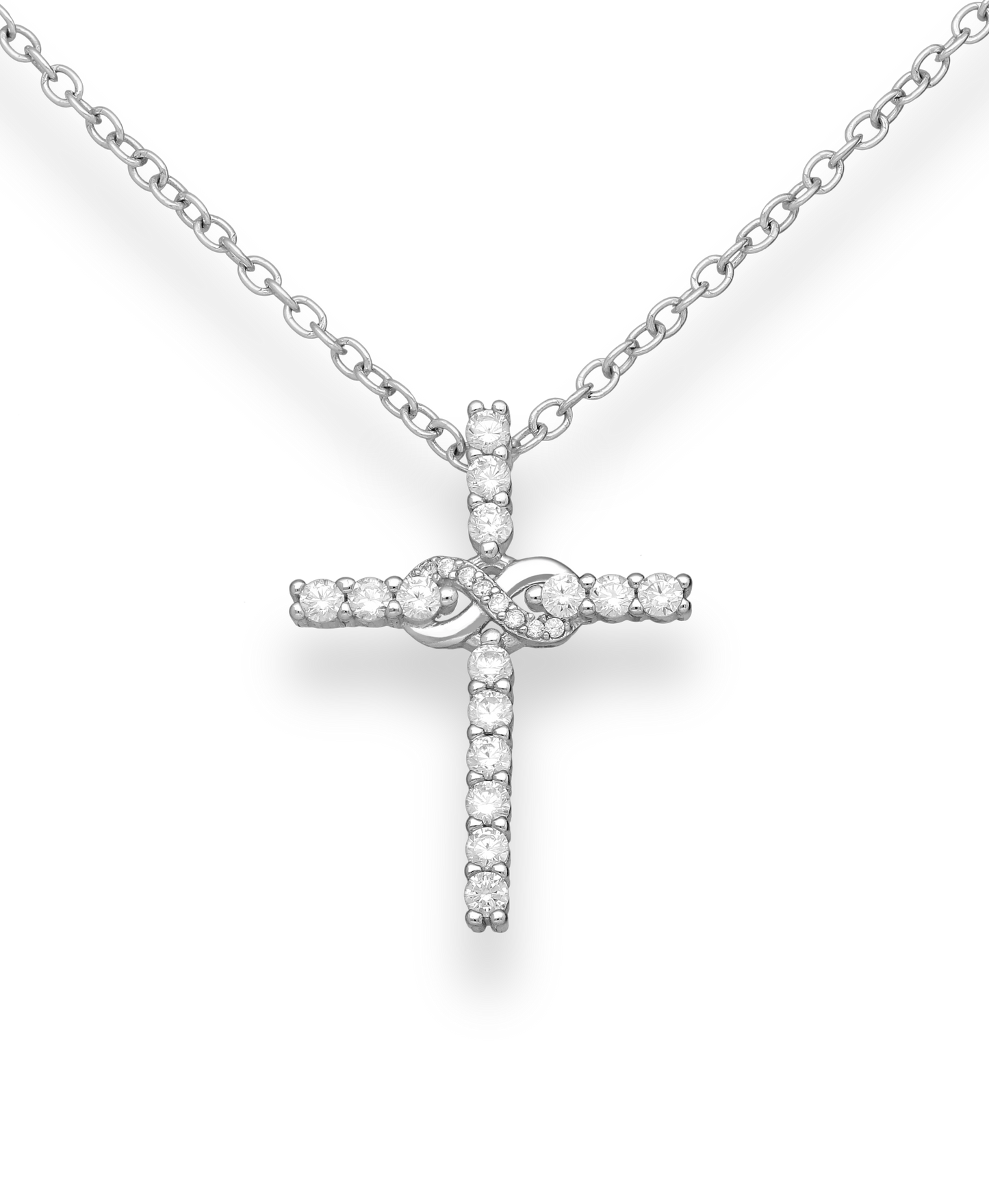 Sterling Silver Cross and Infinity Pendant with CZ Simulated Diamonds