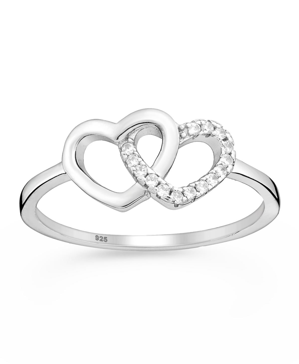 Sparkle By Princess Andre: Sterling Silver Double Heart Link CZ Simulated Diamond Ring