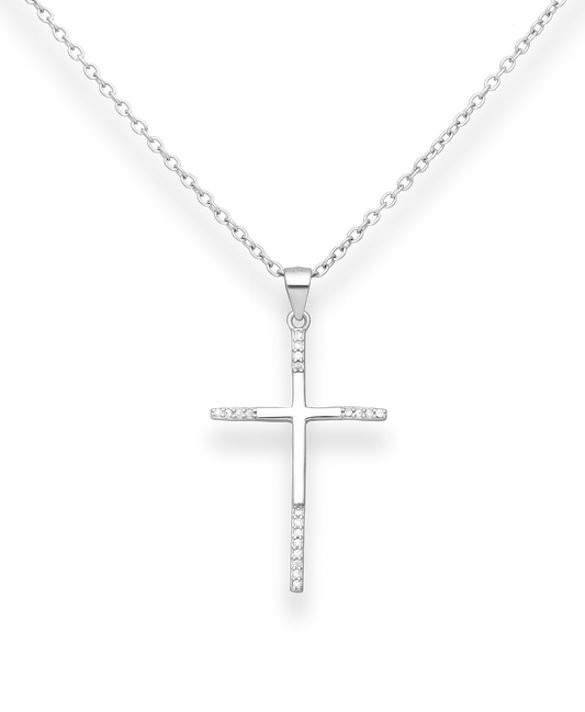 Sterling Silver Cross Pendent with CZ Simulated Diamonds