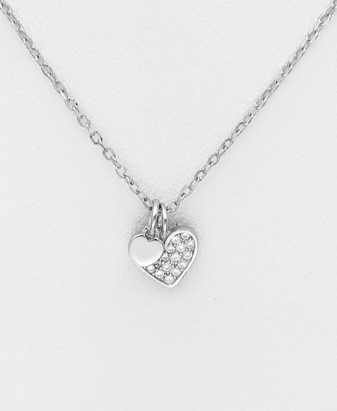 Sterling Silver Heart Necklace with CZ Simulated Diamonds