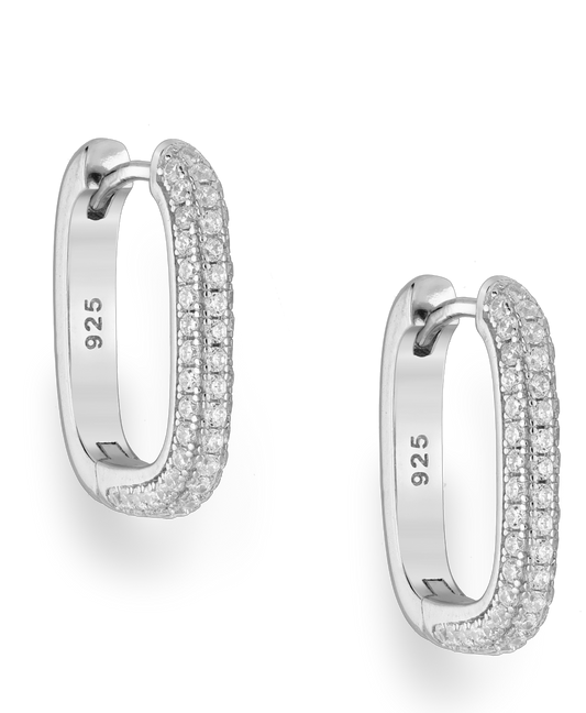 Sterling Silver Oval Hoop Earrings with CZ Simulated Diamonds