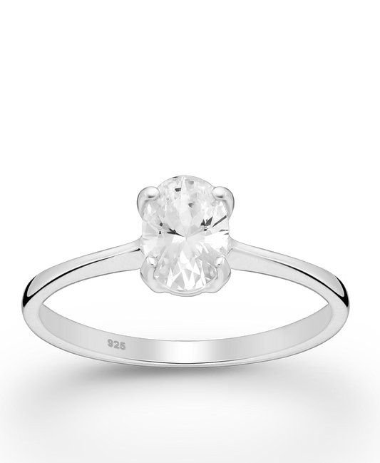 Sterling Silver Solitaire Ring with CZ Simulated Diamonds