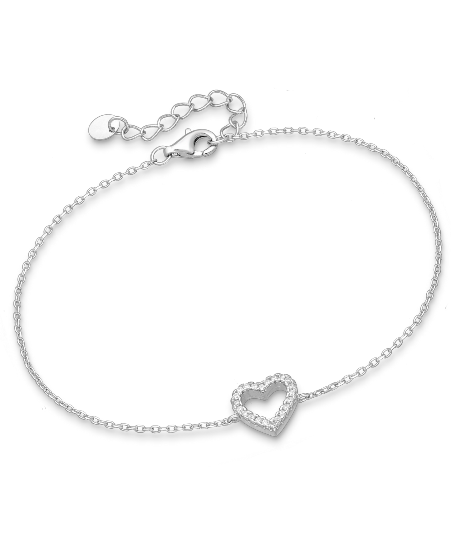 Sterling Silver Heart Bracelet with CZ Simulated Diamonds