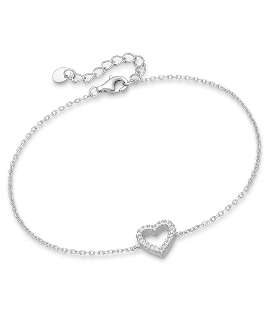 Sterling Silver Heart Bracelet with CZ Simulated Diamonds