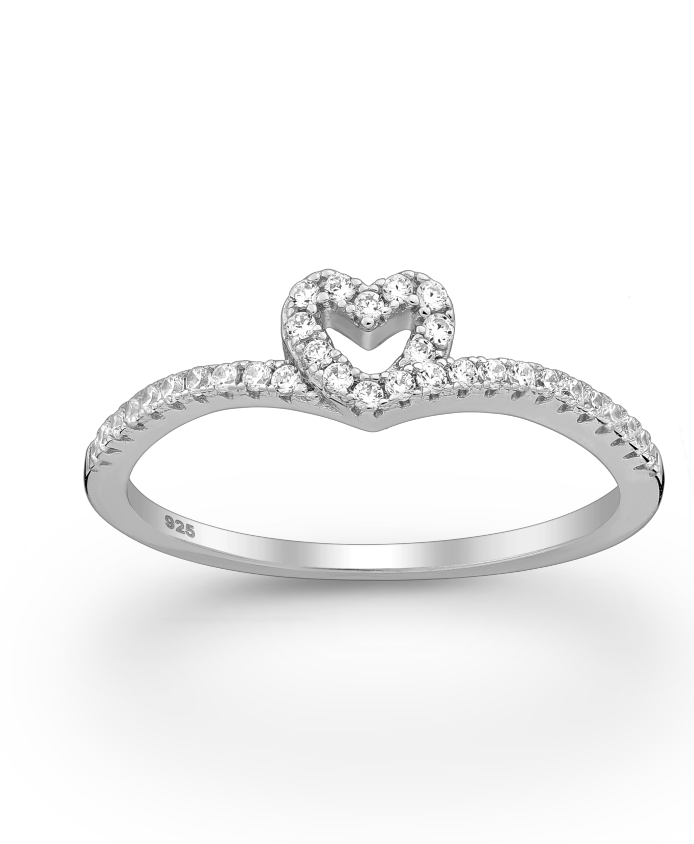 Sterling Silver Heart Ring with CZ Simulated Diamonds