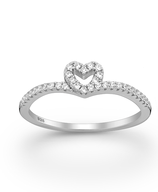 Sterling Silver Heart Ring with CZ Simulated Diamonds