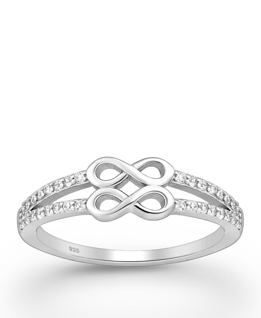 Sterling Silver Infinity Ring, Decorated with CZ Simulated Diamonds